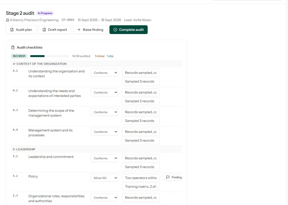 Audit page with clause checklist and results
