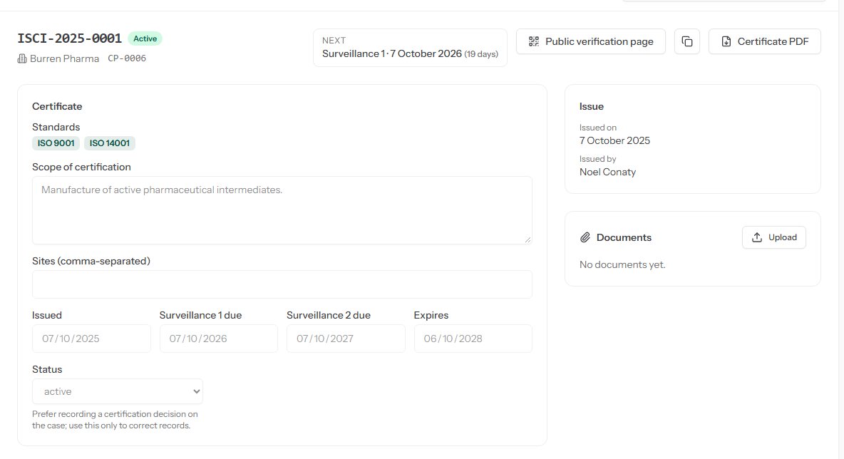 Certificate record with verification link